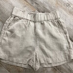 J. Crew High-Waist 100% Linen Elastic Shorts in Light Tan